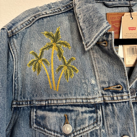 Levi's Ex Boyfriend Trucker Jean Jacket Palm Trees NWT - Picture 5 of 9